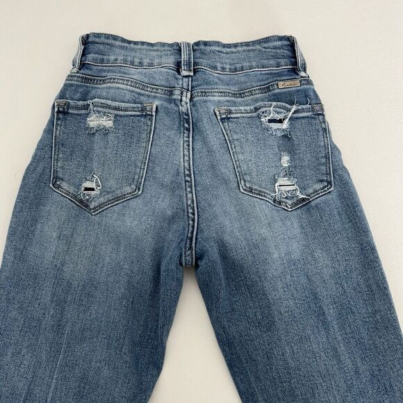 KanCan Jeans Womens Juniors 3 Denim Distressed Raw Hem Tapered Leg Medium Wash - Picture 6 of 15